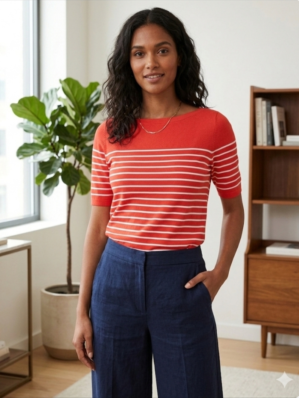 Banana Republic Timeless Red and White Striped Stretch Cotton Top Size M
